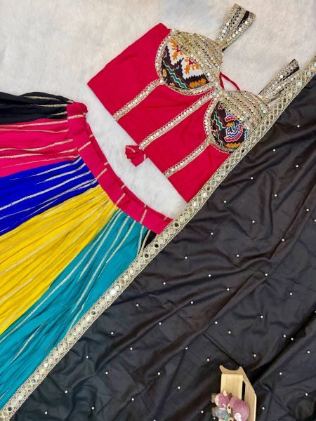 Groundbreaking Multicolor Pure Rayon Lehenga Choli with Patola Print and Real Mirror Work Navratri Lehnega Choli