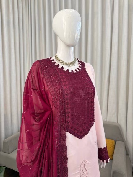 Groundbreaking Pink Crepe Outfit with Embroidery Work for Special Occasions Ready To Wear Collection