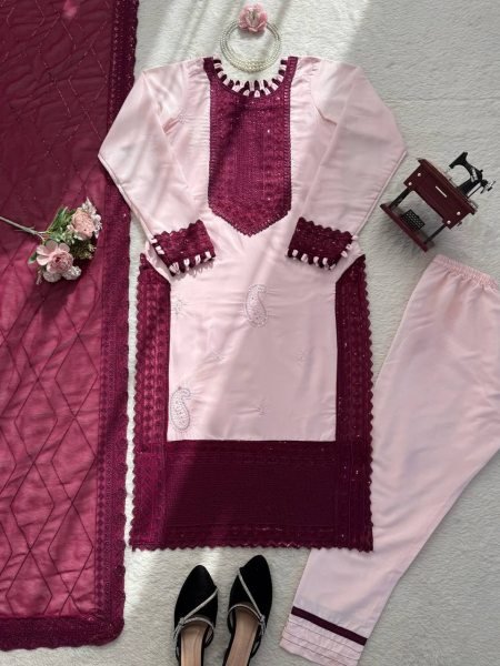 Groundbreaking Pink Crepe Outfit with Embroidery Work for Special Occasions Ready To Wear Collection