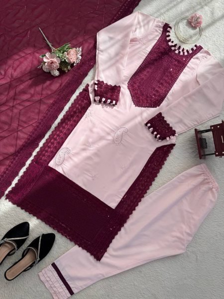 Groundbreaking Pink Crepe Outfit with Embroidery Work for Special Occasions Ready To Wear Collection