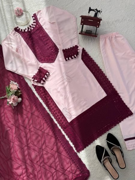 Groundbreaking Pink Crepe Outfit with Embroidery Work for Special Occasions Ready To Wear Collection