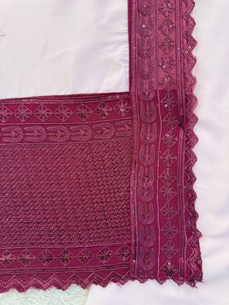 Groundbreaking Pink Crepe Outfit with Embroidery Work for Special Occasions Ready To Wear Collection