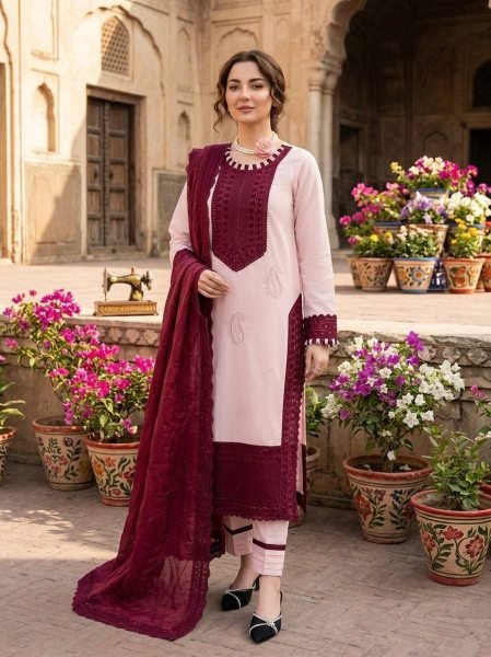 Groundbreaking Pink Crepe Outfit with Embroidery Work for Special Occasions Ready To Wear Collection