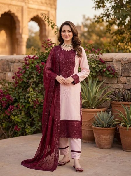 Groundbreaking Pink Crepe Outfit with Embroidery Work for Special Occasions Ready To Wear Collection