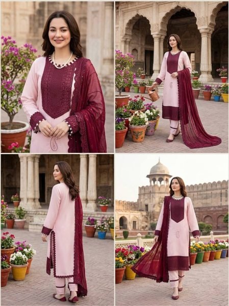 Groundbreaking Pink Crepe Outfit with Embroidery Work for Special Occasions Ready To Wear Collection