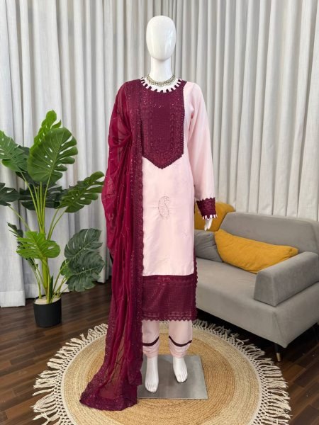 Groundbreaking Pink Crepe Outfit with Embroidery Work for Special Occasions Ready To Wear Collection