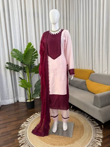 Groundbreaking Pink Crepe Outfit with Embroidery Work for Special Occasions Ready To Wear Collection