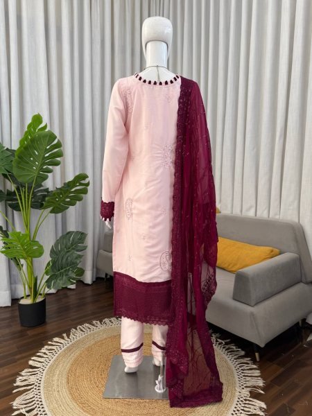 Groundbreaking Pink Crepe Outfit with Embroidery Work for Special Occasions Ready To Wear Collection