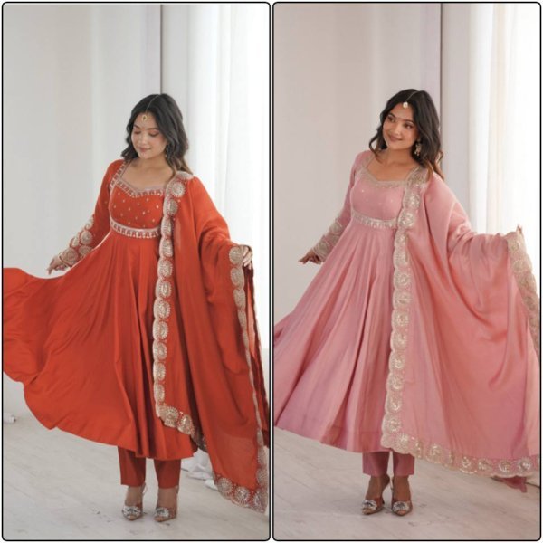 Groundbreaking Pink Roman Silk Embroidered Gown Pant Dupatta Set for Women Ready To Wear Collection