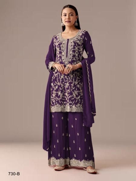Groundbreaking Purple Designer Blooming Georgette Silk Palazzo Suit with Sequin Embroidery Salwar Kameez