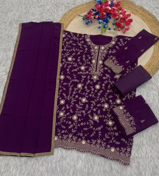 Groundbreaking Purple Designer Blooming Georgette Silk Palazzo Suit with Sequin Embroidery Designer Plazzo Salwar Suits Wholesale
