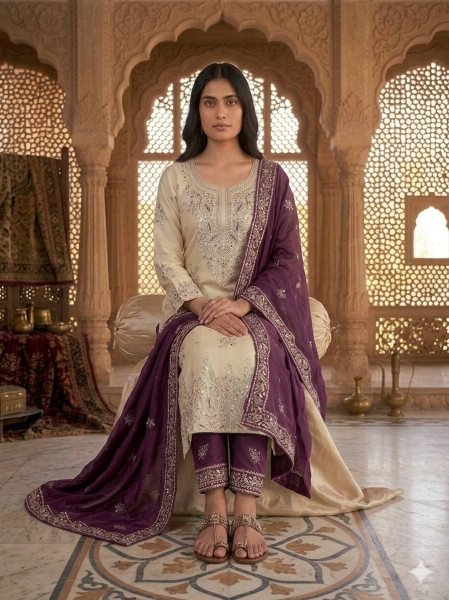Groundbreaking Purple Embroidered GMY Silk Suit for Festive and Wedding Functions Ready To Wear Collection