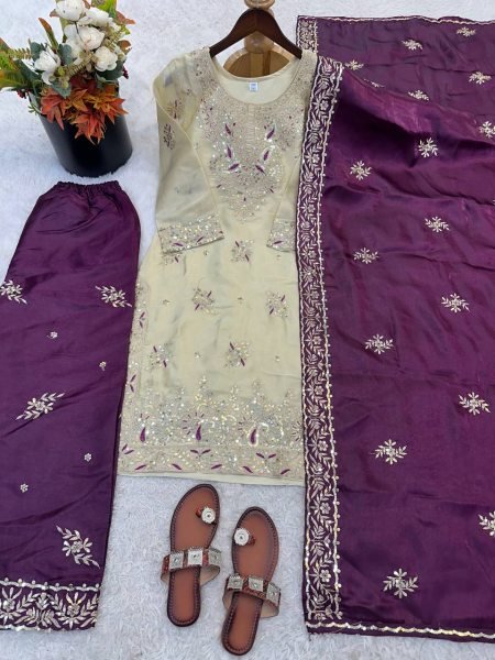 Groundbreaking Purple Embroidered GMY Silk Suit for Festive and Wedding Functions Ready To Wear Collection