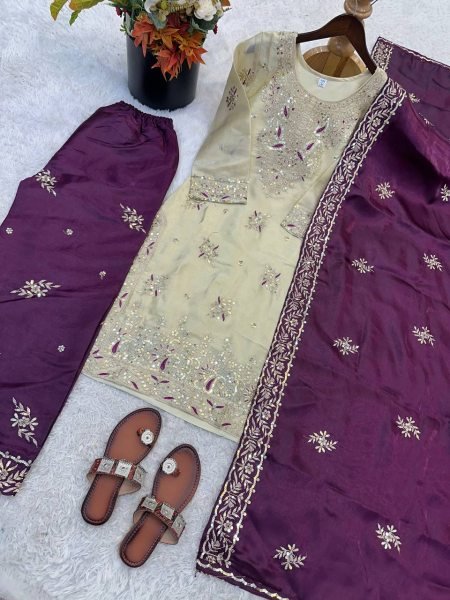 Groundbreaking Purple Embroidered GMY Silk Suit for Festive and Wedding Functions Ready To Wear Collection
