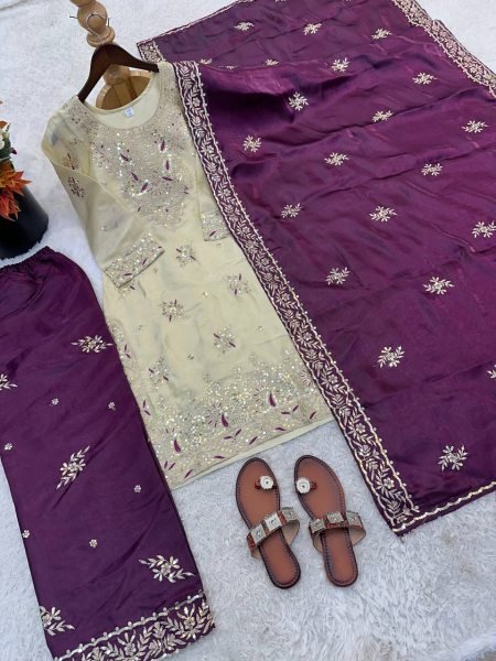 Groundbreaking Purple Embroidered GMY Silk Suit for Festive and Wedding Functions Ready To Wear Collection