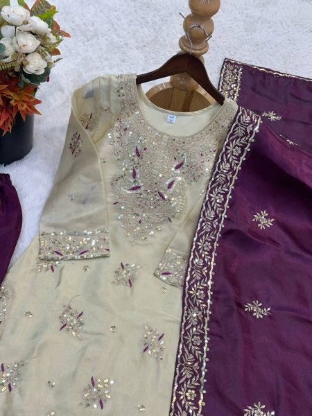 Groundbreaking Purple Embroidered GMY Silk Suit for Festive and Wedding Functions Ready To Wear Collection