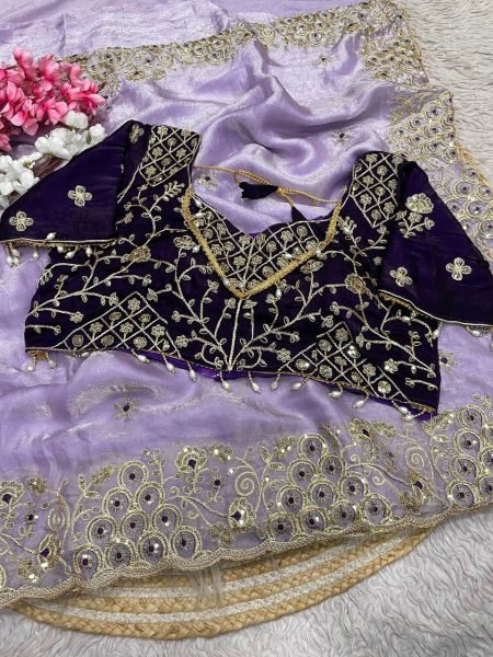 Groundbreaking Purple Fendy Satin Silk Saree with Sequins Butti Pallu For Wedding Silk Sarees Wholesale