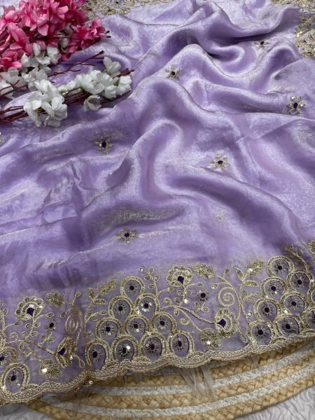 Groundbreaking Purple Fendy Satin Silk Saree with Sequins Butti Pallu For Wedding Silk Sarees Wholesale