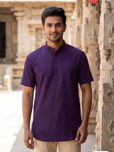 Groundbreaking Purple Modern Short Kurta for Men with Regular Fit Design Mens Wear