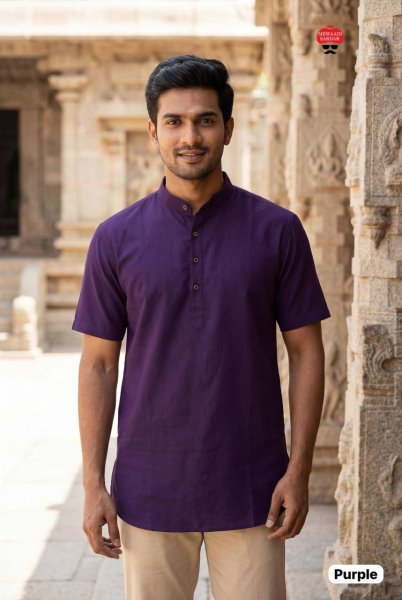 Groundbreaking Purple Modern Short Kurta for Men with Regular Fit Design Mens Short Kurta
