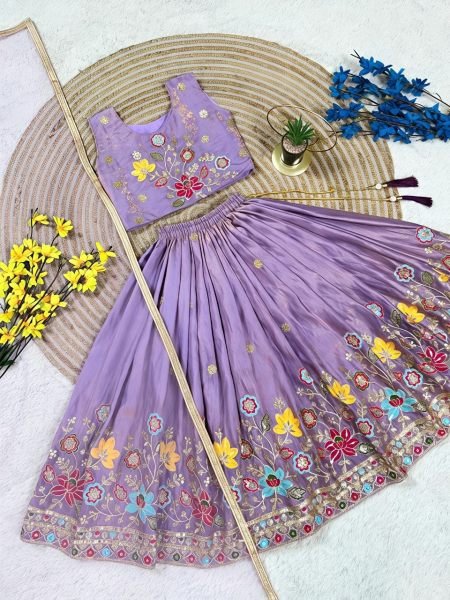 Groundbreaking Purple Soft Sindur Silk Lehenga Choli with Sequins Embroidery for Wedding Wear Girls Wear