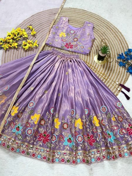Groundbreaking Purple Soft Sindur Silk Lehenga Choli with Sequins Embroidery for Wedding Wear Girls Wear