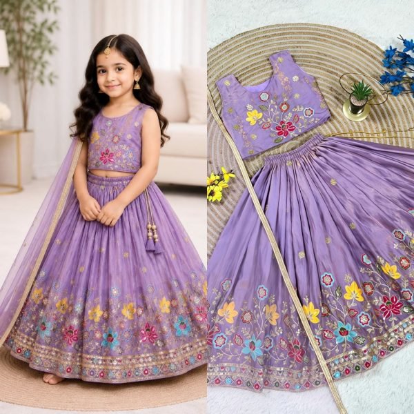 Groundbreaking Purple Soft Sindur Silk Lehenga Choli with Sequins Embroidery for Wedding Wear Girls Wear