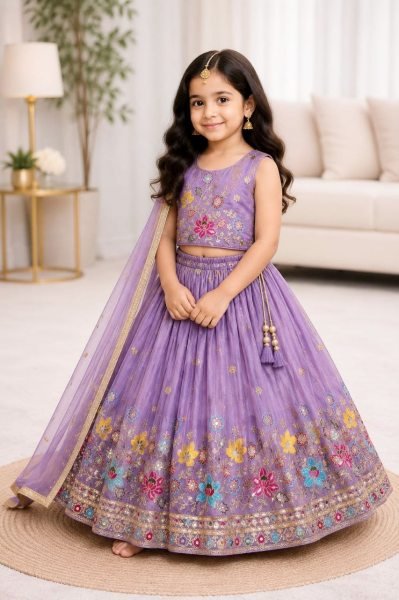 Groundbreaking Purple Soft Sindur Silk Lehenga Choli with Sequins Embroidery for Wedding Wear Girls Wear