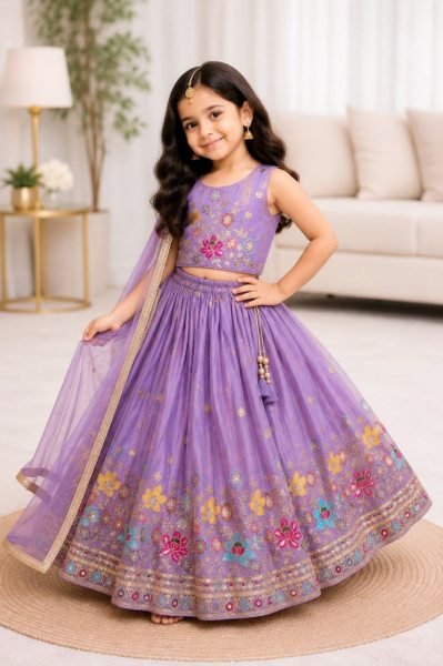 Groundbreaking Purple Soft Sindur Silk Lehenga Choli with Sequins Embroidery for Wedding Wear Girls Wear