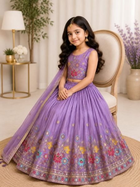 Groundbreaking Purple Soft Sindur Silk Lehenga Choli with Sequins Embroidery for Wedding Wear Girls Wear