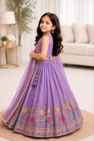 Groundbreaking Purple Soft Sindur Silk Lehenga Choli with Sequins Embroidery for Wedding Wear Girls Wear