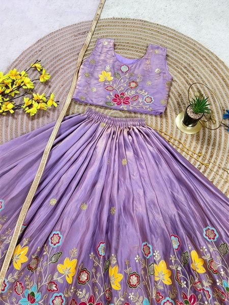 Groundbreaking Purple Soft Sindur Silk Lehenga Choli with Sequins Embroidery for Wedding Wear Girls Wear