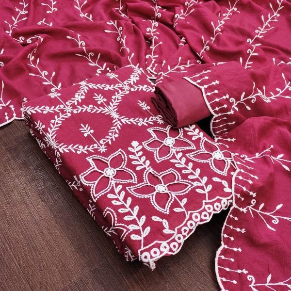 Groundbreaking Rani Pink Designer PV Vichitra Silk Suit Set with Multi Work Dupatta Color Set Matching Dress Material Wholesale