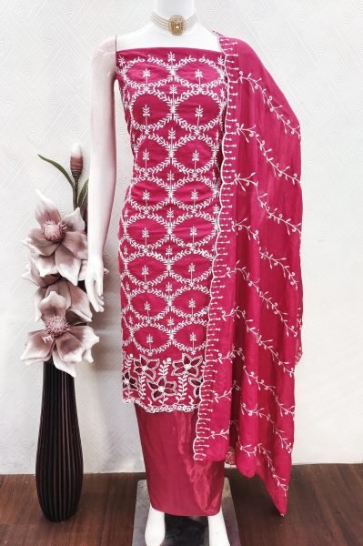 Groundbreaking Rani Pink Designer PV Vichitra Silk Suit Set with Multi Work Dupatta Color Set Matching Dress Material Wholesale