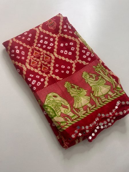 Groundbreaking Red Moss Chiffon Bandhani Saree with Running Blouse Pure Chiffon Sarees Wholesale
