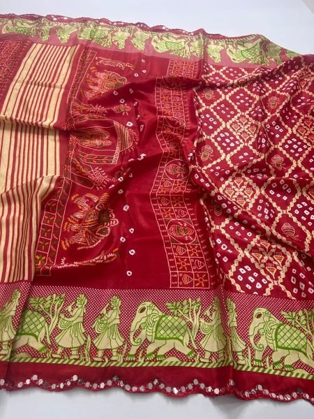 Groundbreaking Red Moss Chiffon Bandhani Saree with Running Blouse Pure Chiffon Sarees Wholesale