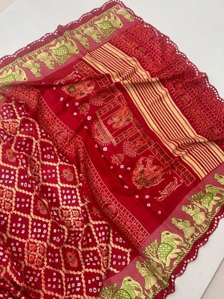 Groundbreaking Red Moss Chiffon Bandhani Saree with Running Blouse Pure Chiffon Sarees Wholesale