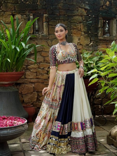 Groundbreaking White Blue Navratri Muslin Cotton Lehenga Choli with Real Mirror Work and Lampi Lace at Factory Price Navratri Lehnega Choli