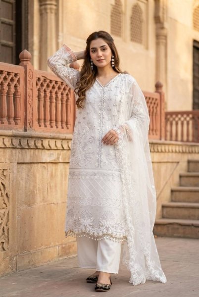 Groundbreaking White Soft Net Kurti with Butter Silk Palazzo and Premium Dupatta Ready To Wear Collection