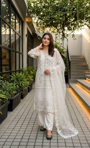 Groundbreaking White Soft Net Kurti with Butter Silk Palazzo and Premium Dupatta Ready To Wear Collection