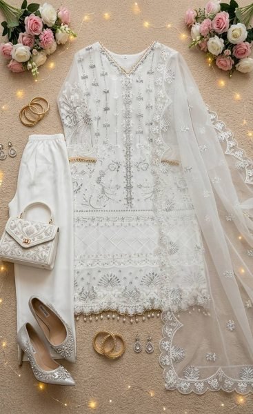 Groundbreaking White Soft Net Kurti with Butter Silk Palazzo and Premium Dupatta Ready To Wear Collection