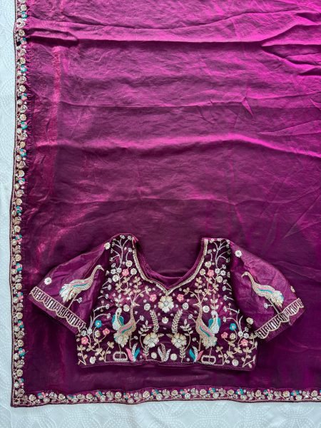 Groundbreaking Wine Satin Saree with Embroidered Blouse for Party and Reception Wear Designer Wedding Sarees Wholesale