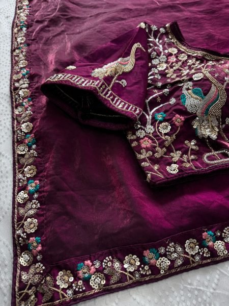 Groundbreaking Wine Satin Saree with Embroidered Blouse for Party and Reception Wear Designer Wedding Sarees Wholesale