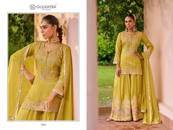 Gulkayra Amulya Lemon Yellow Designer Chinon 3 Piece Set with Embroidery at Manufacturer  Designer Plazzo Salwar Suits Wholesale