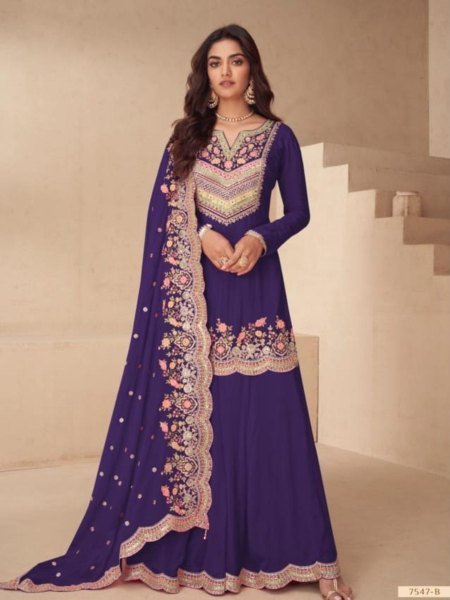 Gulkayra Archana Chinon Embroidered Palazzo Salwar Suit in Purple Salwar Kameez