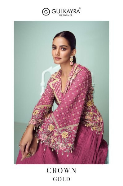 Gulkayra Crown Gold Chinon 4 Pcs Catalog Readymade Party Suits Supplier India Full Set Salwar Kameez