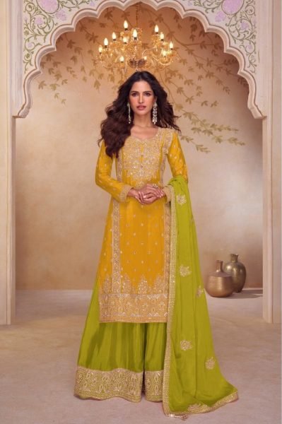 Gulkayra Designer Real Chinon Palazzo Suit with Handwork for Wedding Wear Designer Plazzo Salwar Suits Wholesale
