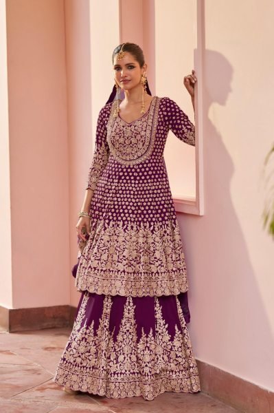 Gulkayra Designer Real Georgette Plum Wine Wedding Festive Lehenga Suit Wedding Bridal Dress Wholesale