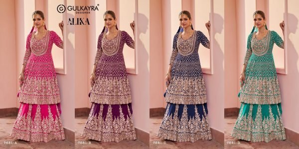 Gulkayra Designer Real Georgette Plum Wine Wedding Festive Lehenga Suit Wedding Bridal Dress Wholesale