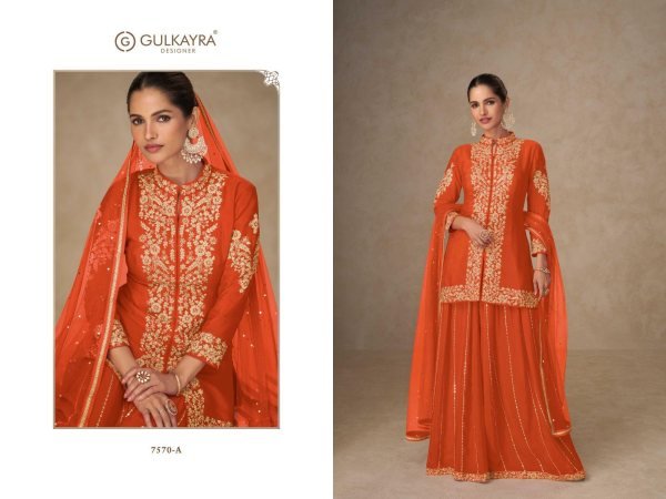Gulkayra Designer Shahnaz Real Chinon embroidered Kurta Sharara Dupatta Set.  Designer Plazzo Salwar Suits Wholesale